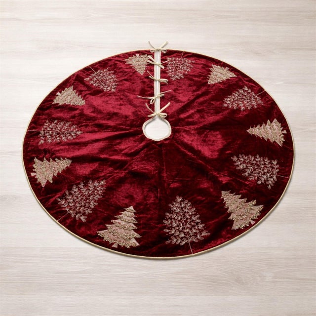 Contemporary Embroidered EverGreen Tree Skirt 48"D For Sale - Image 3 of 4