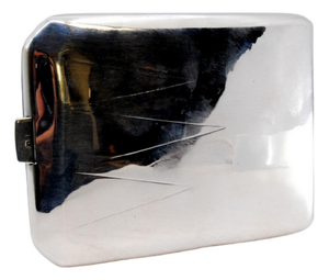 Silver Cigarette Case with Engraved Asymmetrical Lines and Hinged Lid