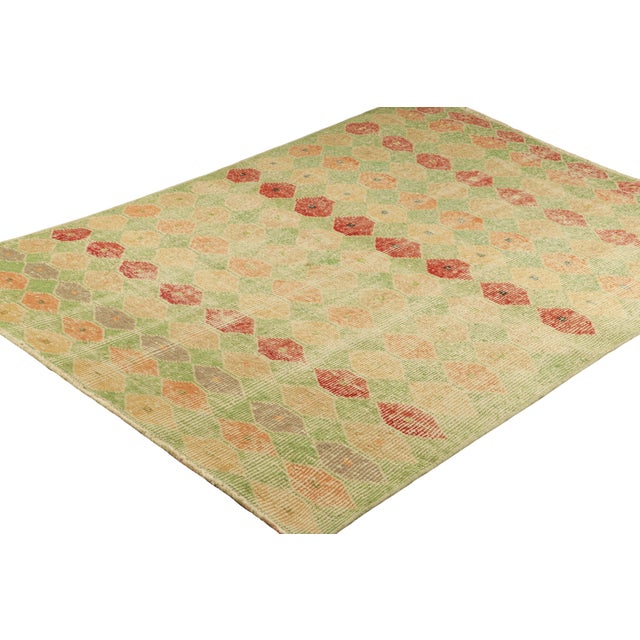 Rug & Kilim Vintage Zeki Müren Rug in Green With Colorful Geometric Pattern From Rug & Kilim For Sale - Image 4 of 8