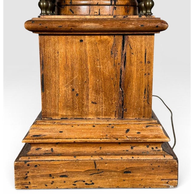 Antique Victorian Converted Brass Column Lamp on Wood Base With 1786 Plaque For Sale - Image 11 of 17
