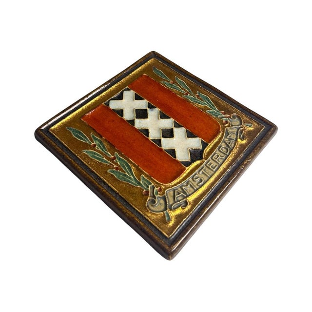 Mid-Century Modern Royal Delft Cloisonné Amsterdam Coat of Arms Tile For Sale - Image 6 of 15