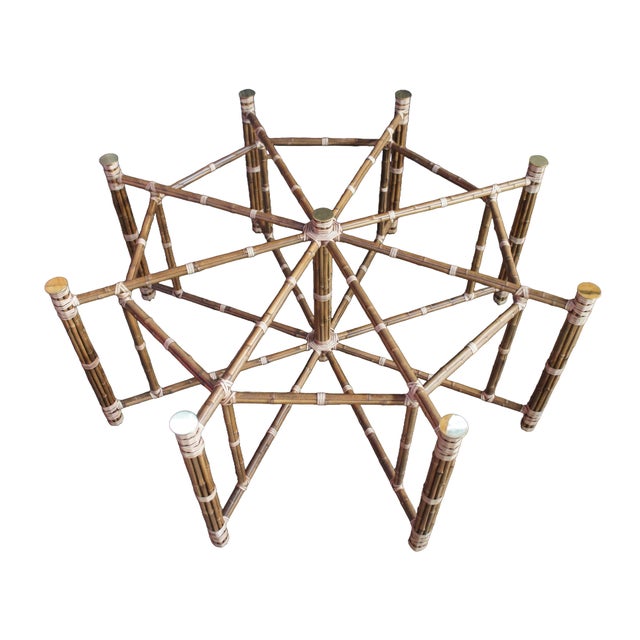 1970s 1970s Attributed to McGuire Mid Century Bohemian Modern Octagonal Bamboo Glass Dining Table 74" For Sale - Image 5 of 18