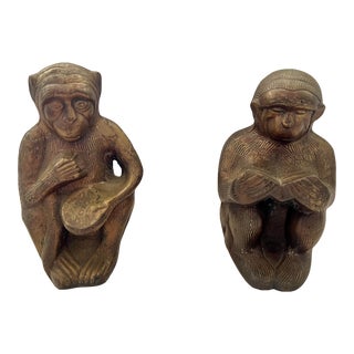 Vintage Bronze Monkey Bookends- Set of 2 For Sale