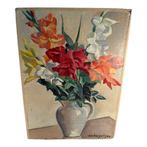 Vintage, French Oil on Board, Floral Painting