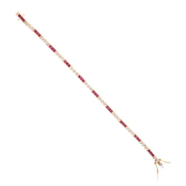 Not Yet Made - Made To Order 3.42 Ct Square Cut Natural Ruby & Diamond Tennis Bracelet in 14k Yellow Gold For Sale - Image 5 of 14