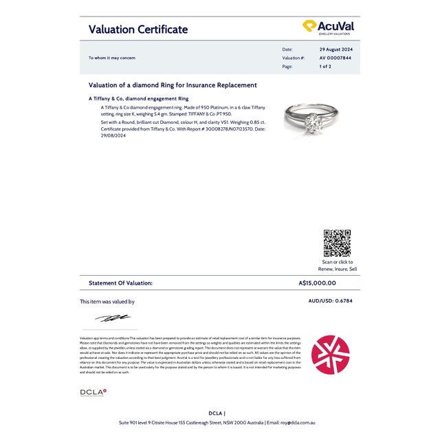 Tiffany & Co Platinum Diamond Engagement Ring 0.85ct, Size 5.25 For Sale - Image 11 of 12