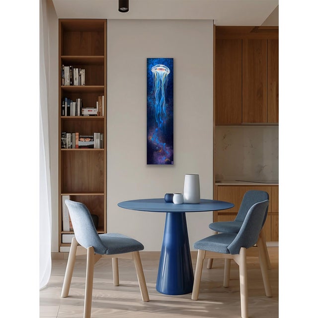 Stellar Sea by Stacy D'Aguiar | Acrylic on aluminum finished with resin Jellyfish in a cosmic setting For Sale - Image 4 of 5