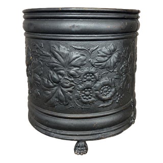 Vintage French Floral Painted Brass Jardiniere For Sale