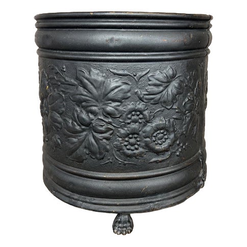 Vintage French Floral Painted Brass Jardiniere For Sale