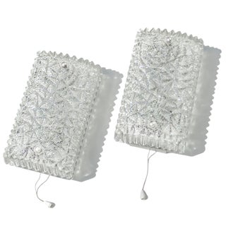 German Structured Glass and Aluminum Wall Light Lamp by Hoffmeister, 1970s, Set of 2 For Sale