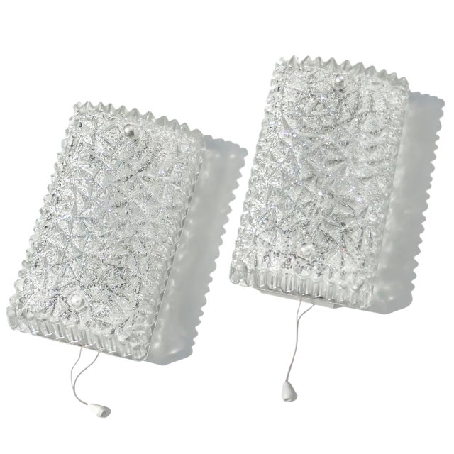German Structured Glass and Aluminum Wall Light Lamp by Hoffmeister, 1970s, Set of 2 For Sale