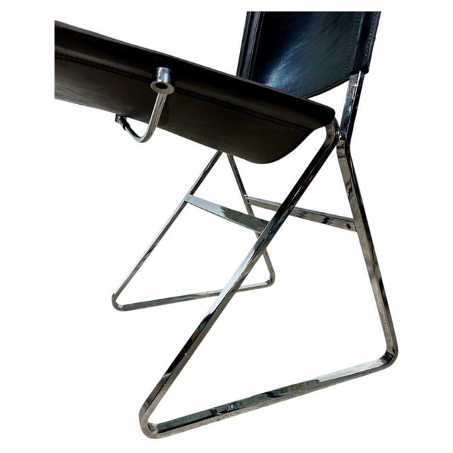 Black Italian Leather and Stainless Steel Dining Chairs, Italy 1970 For Sale - Image 8 of 8