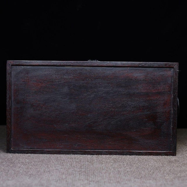 Chinese Rosewood Carved Scholar's Box With Landscape & Poetry For Sale - Image 10 of 10