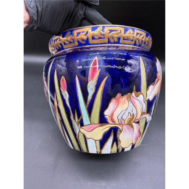 Art Nouveau Early 20th Century French Art Nouveau Enameled Faience Planter Vase, Creil Et Montereau For Sale - Image 3 of 11