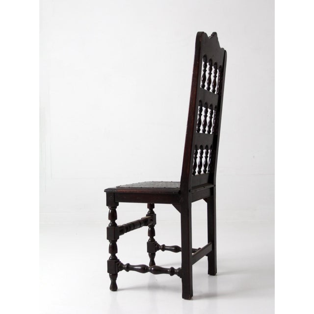 Wood Antique Victorian Spindle Back Chair With Leather Seat For Sale - Image 7 of 16