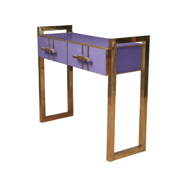 Contemporary Italian Console Table in Purple Murano Glass and Brass from Justfurnituress SRL For Sale - Image 3 of 10