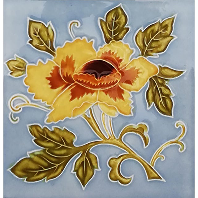 Art Nouveau Glazed Yellow Rose Tile from Belga, 1930s For Sale - Image 4 of 13