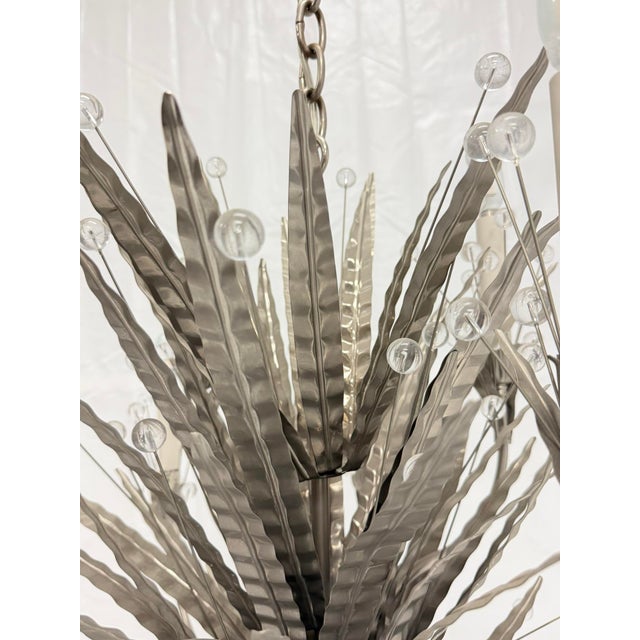 Remains Lighting "Plume" Antique Nickel & Glass 12-Arm Chandelier, Labeled For Sale - Image 16 of 18