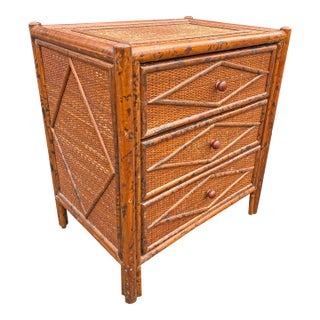 Vintage Bloomingdale’s Nightstand or End Side Table in Bamboo Rattan, Attributed For Sale