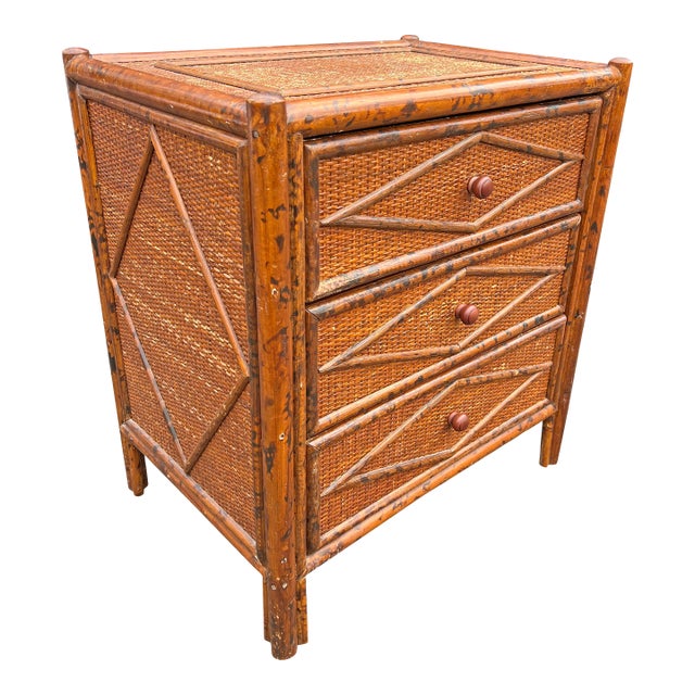 Vintage Bloomingdale’s Nightstand or End Side Table in Bamboo Rattan, Attributed For Sale