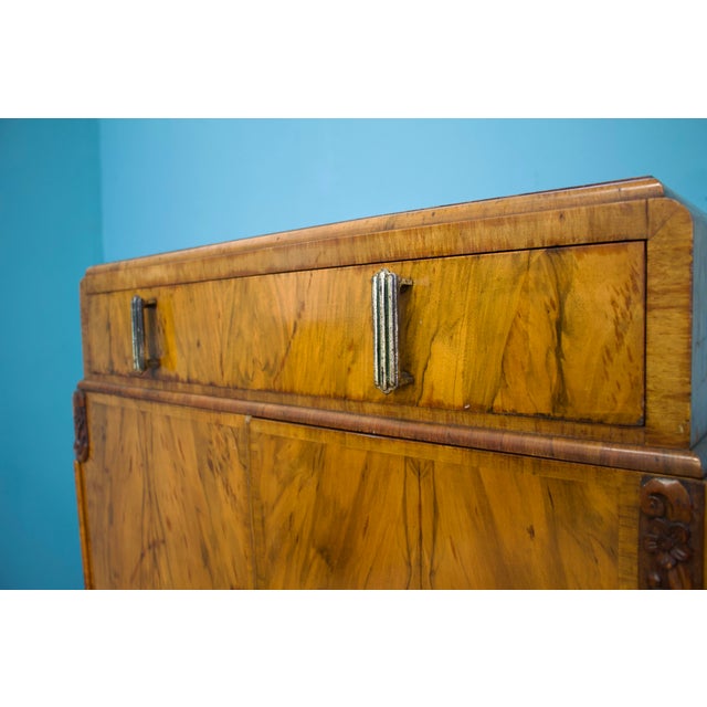 Wood Art Deco British Burr Walnut Tallboy, 1930s For Sale - Image 7 of 11
