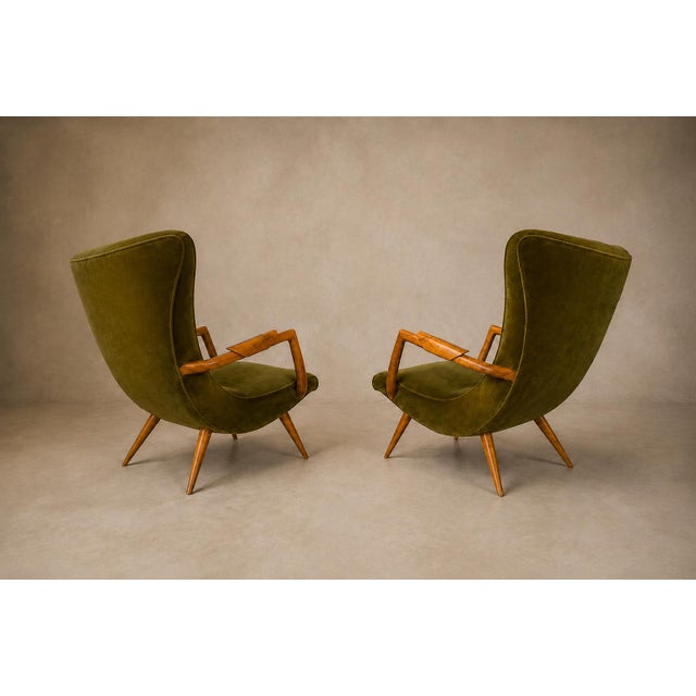 Olive Giuseppe Scapinelli Sculptural Caviúna & Olive Green Mohair Armchairs, Brazilian Modern, 1950s For Sale - Image 8 of 18