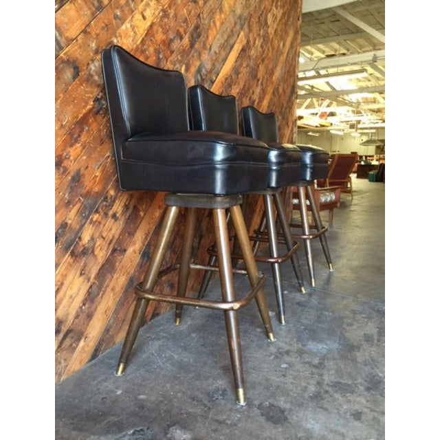 Mid Century Black Vinyl Swivel Barstools Set of 3 Chairish