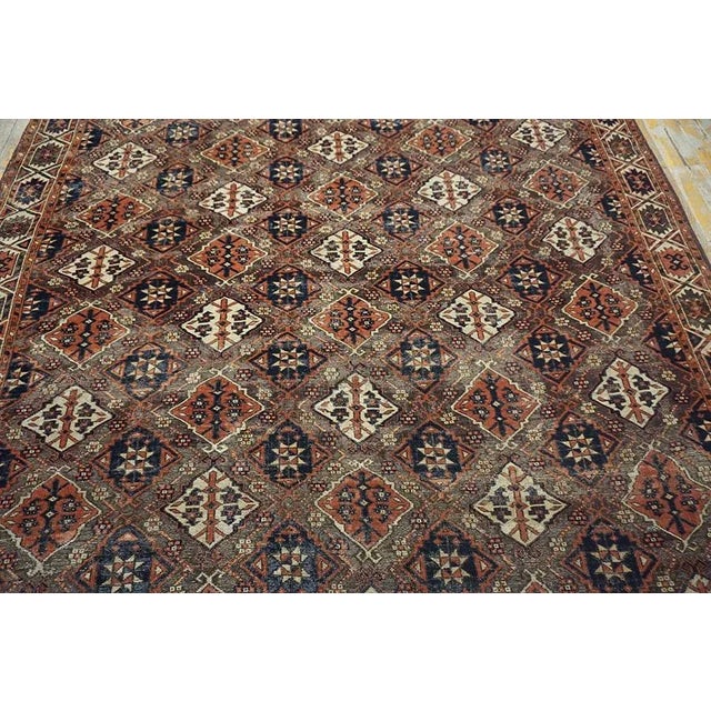 Late 19th Century Special Auburn Brown Ground Color With Multicolor Diamond Pattern Geometric Design Antique Central Asian Chodor Turkmen Rug For Sale - Image 5 of 13