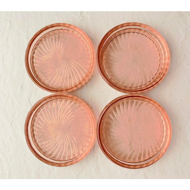 Federal Glass Vintage Midcentury Federal Glass Diana Pink Coasters S/4 For Sale - Image 4 of 4