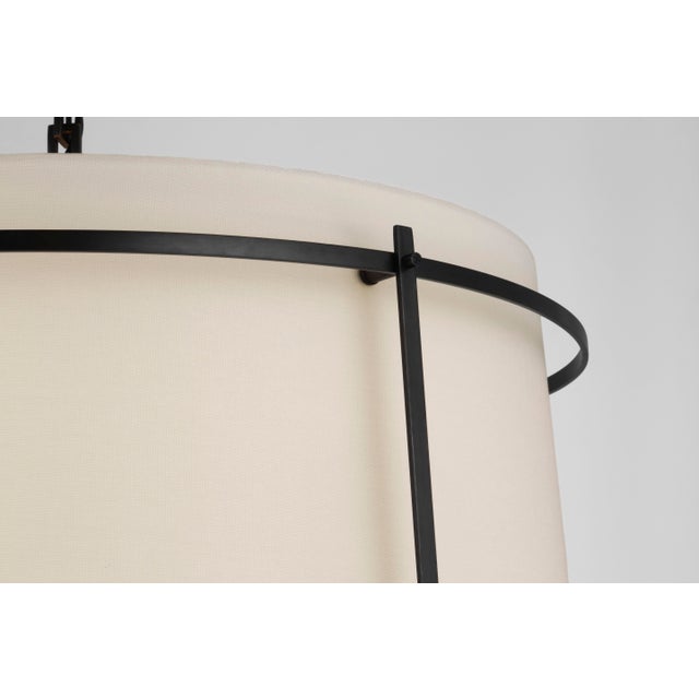 Visual Comfort Carrier & Company for Visual Comfort Signature Callaway Large Hanging Shade in Bronze with Linen Shade & Frosted Acrylic Diffuser For Sale - Image 4 of 5