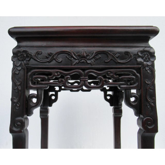 Burnt Umber Vintage C.1910-1930's Asian Hand-Carved Clawfoot Side Table With Inset Marble Top For Sale - Image 8 of 13