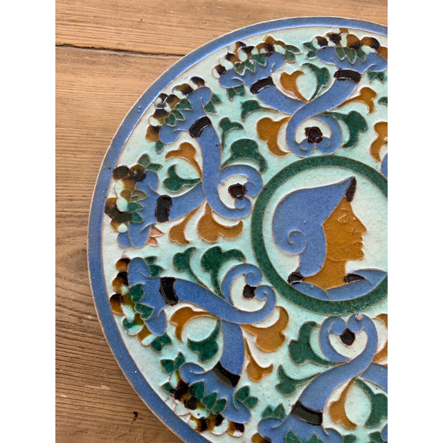 Vintage Spanish Polychrome Round Serving Plate, Marked to Underside For Sale - Image 4 of 7