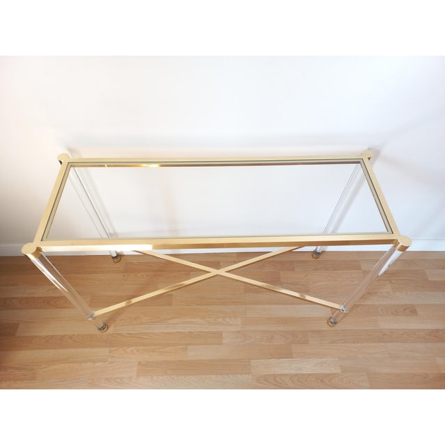 Console in Acrylic Glass and Gold Metal, 1980s For Sale - Image 9 of 9