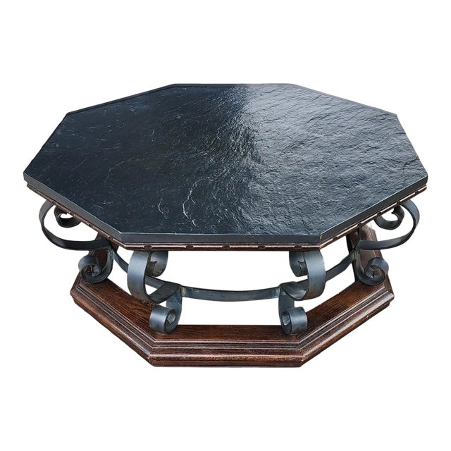 Vintage Octagonal Slate Top ~ Iron & Wood Spanish Colonial ...