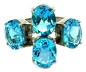 925 Sterling Silver Ring With Sparkling 9.59 CTW Blue Topaz 4 Stone in Prong Set - Size 6