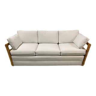Crespi Style Rattan Sofa With Quadrille Upholstery For Sale