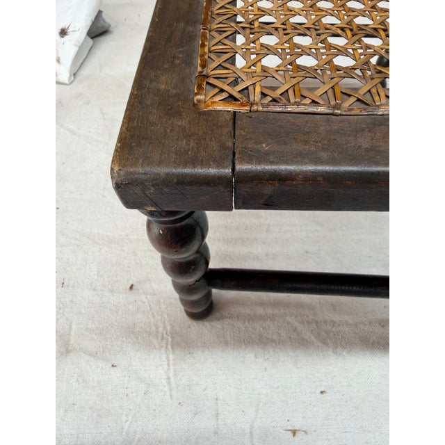 Antique Walnut and Cane Spool Leg Footstool, Plant /Display Stand For Sale - Image 4 of 8