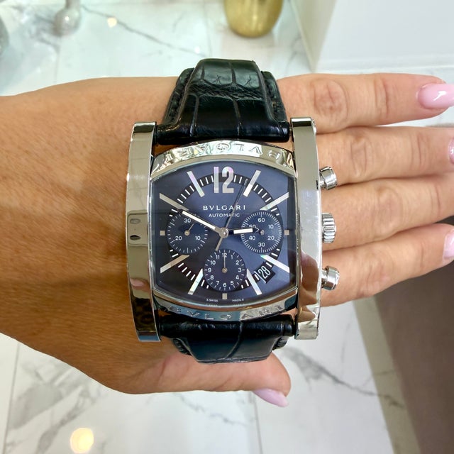 Metal Bvlgari Bulgari Assioma 38mm Aa48sch Chrono Blue Black Steel Automatic Watch For Sale - Image 7 of 8