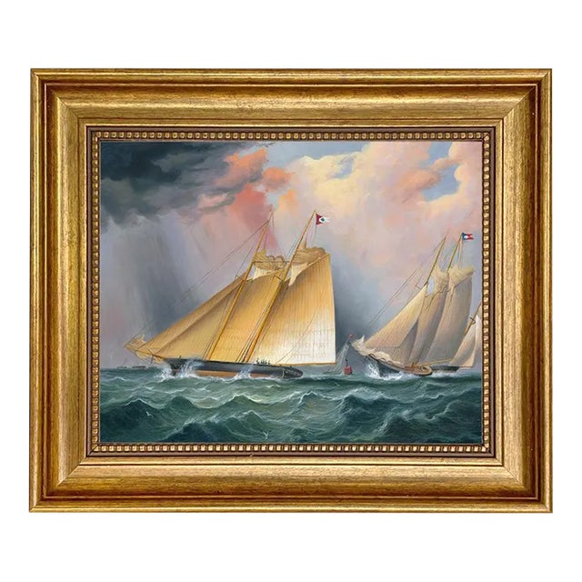 Dauntless and Sappho by Buttersworth Framed Print on Canvas in Antiqued Gold Frame For Sale