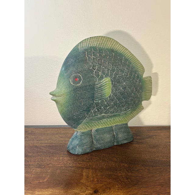 Vintage Vibrant Hand Carved and Hand Painted Wooden Fish Sculpture For Sale - Image 4 of 6