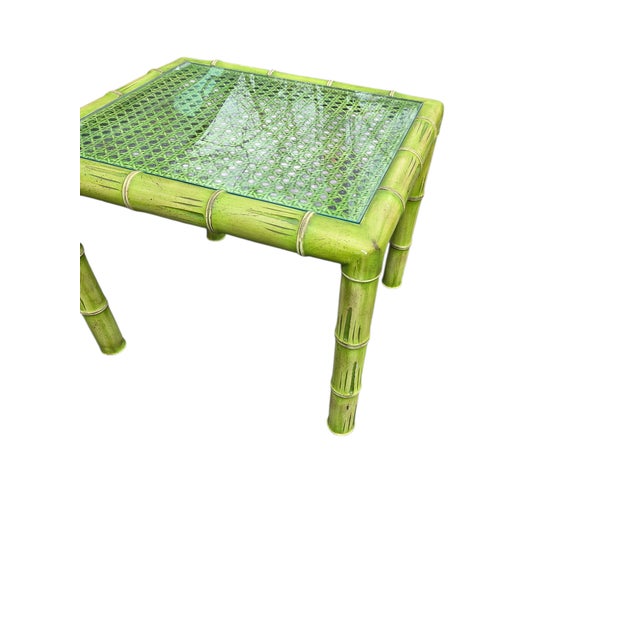 Ornamental & Decorative Materials 1960s Faux Bamboo Wood Carved Cane Side Table For Sale - Image 7 of 18