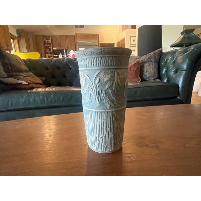 Red Wing Pottery Art Nouveau Red Wing Pottery Stoneware Crane Brushware Vase For Sale - Image 4 of 6