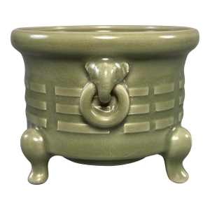 China Vintage Longquan Celadon Tripod Censer With Beast‑Head Ring Handles