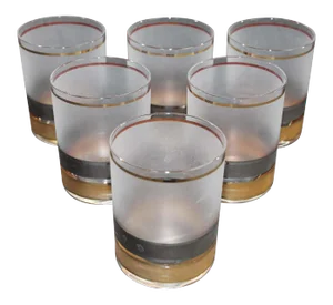 Vintage Culver Rock Glasses Frosted with Gold and Black - Set of 6