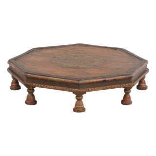 Vintage Indian Teakwood Octagonal Bajot Table For Sale