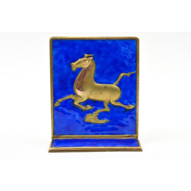 1950s Vintage Enamel and Gold Plated Chinese Horse Bookends, 1950's For Sale - Image 5 of 12