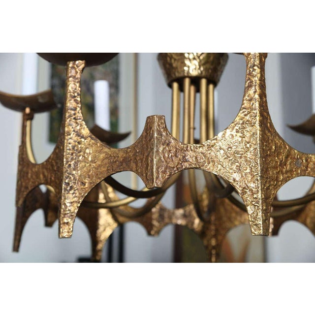 Brass Moe-Bridges Brutalist Hammered Mid Century Modern Chandelier, Circa 1970s For Sale - Image 8 of 10