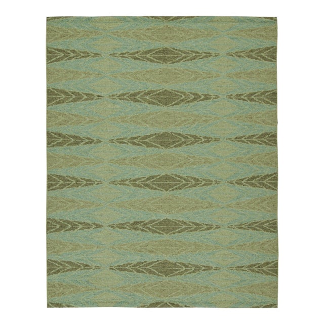 Green 2010s Rug & Kilim’s Scandinavian Style Kilim With Green Geometric Patterns on Blue For Sale - Image 8 of 8