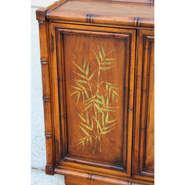 Vintage Brandt Embassy Collection Hollywood Regency Faux Bamboo Credenza Cabinet With Hand-Painted Bamboo Motif – Asian Chinoiserie Sideboard Console For Sale - Image 12 of 18