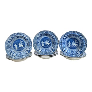 Spode Neo-Classical Greek Pattern Blue Soup Plates-Set of Ten For Sale